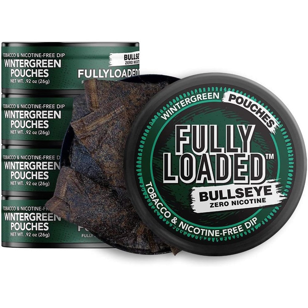 Fully Loaded Bullseye Wintergreen Pouches 5 Pack front view tobacco free dip