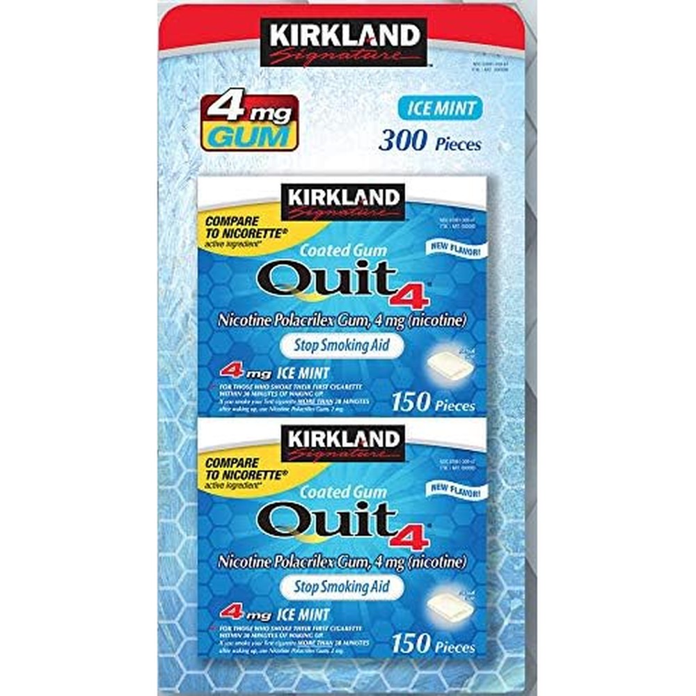 Kirkland Signature Quit Ice Mint Nicotine Gum 4 mg 300 pieces front view pack