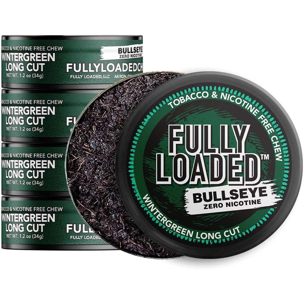 Fully Loaded Bullseye Wintergreen 5 Pack front view tobacco free herbal dip.