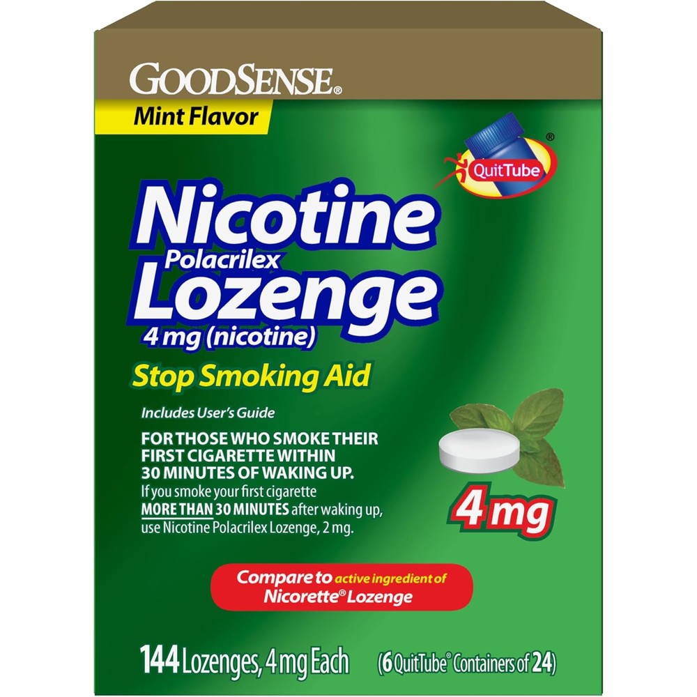 GoodSense Nicotine Polacrilex Lozenges 4 Milligrams Mint Flavor 144 Count front packaging