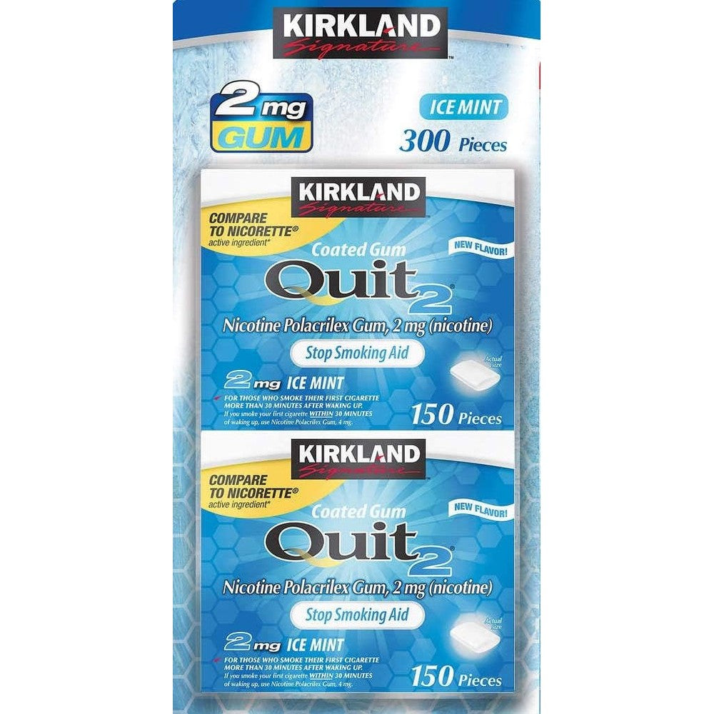 Kirkland Signature Quit Ice Mint Gum 2mg 300 pieces front packaging view