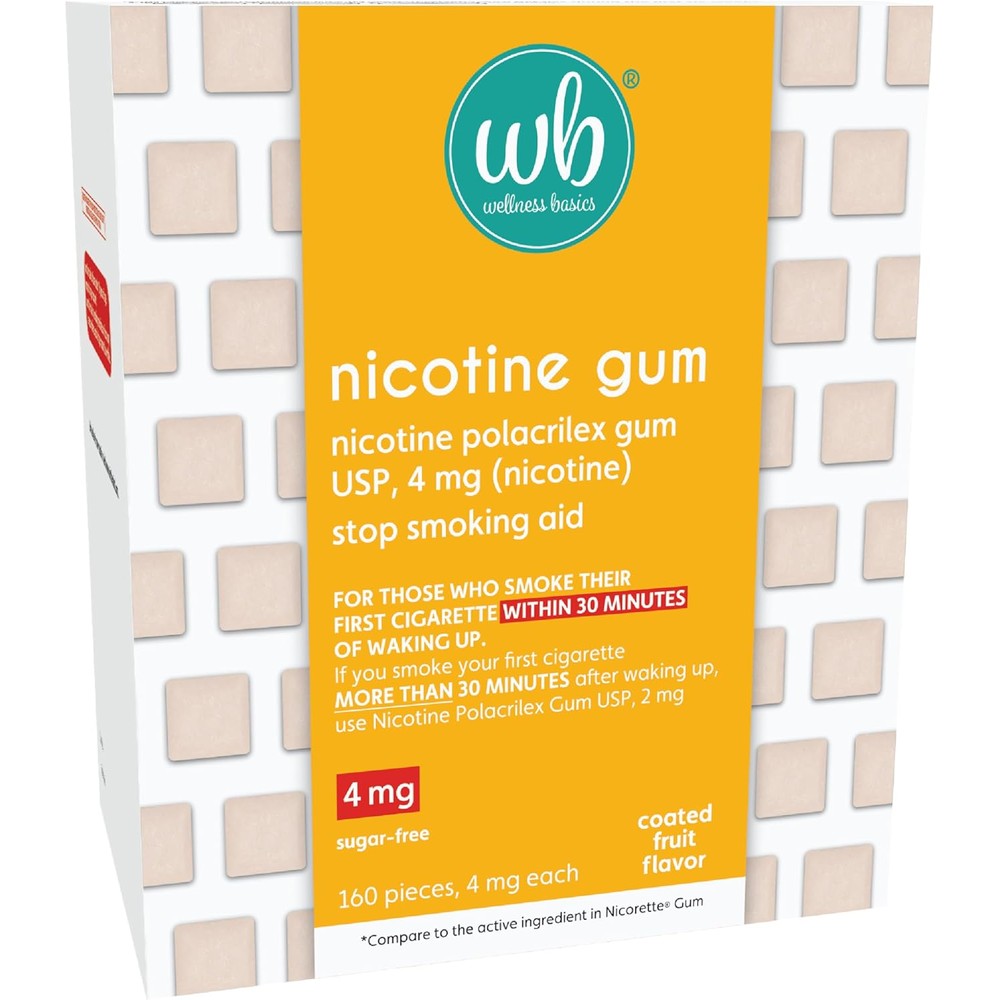 Wellness Basics Nicotine Gum 4mg Fruit Flavor 160 Count pack front view