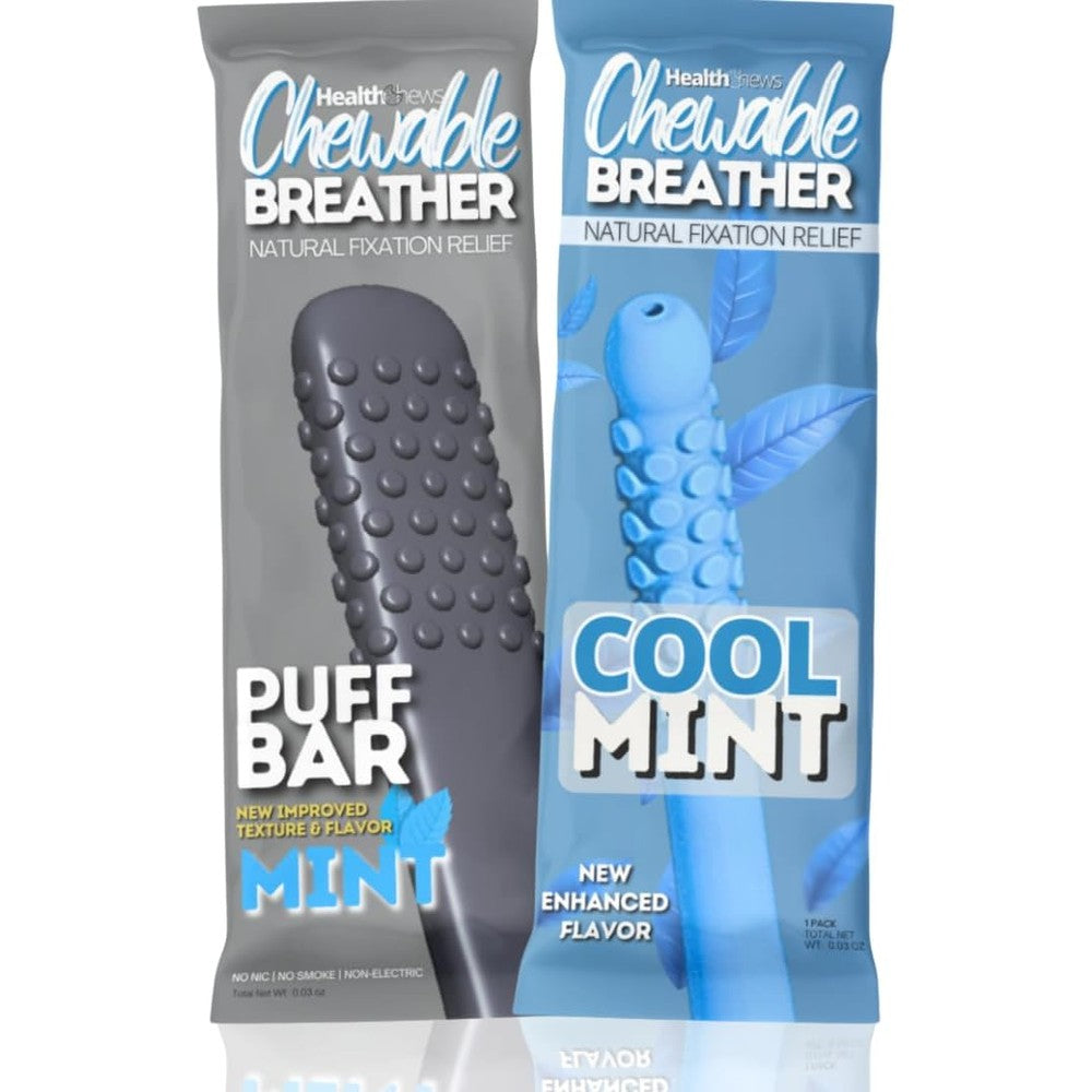 Health Chews Chewable Breather front view of the cool mint cessation stick showing the textured tip.