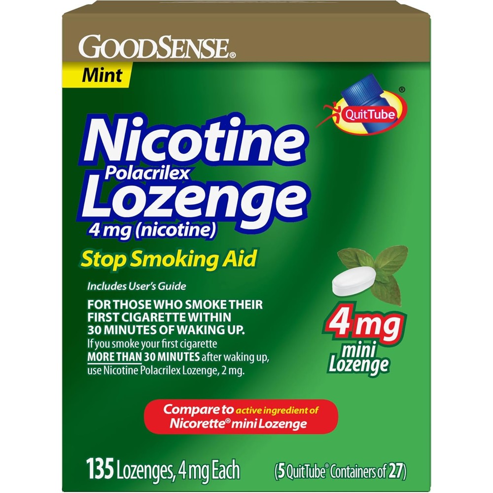 GoodSense Mini Nicotine Polacrilex Lozenge 4mg front packaging for smoking cessation