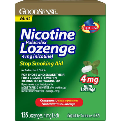 GoodSense Mini Nicotine Polacrilex Lozenge 4mg front packaging for smoking cessation