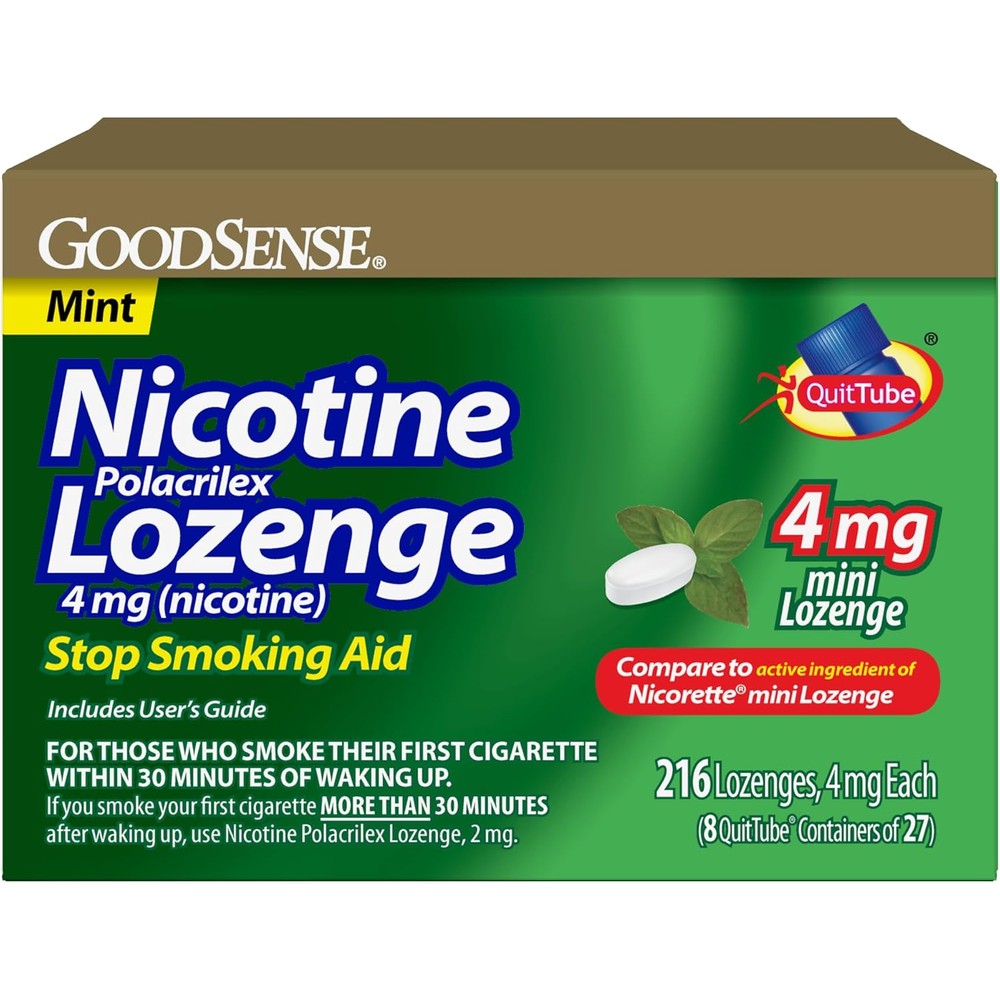 GoodSense Mini Nicotine Polacrilex Lozenge 4 mg 216 count front bottle view