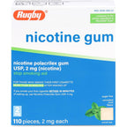 Rugby Laboratories 2mg Nicotine Polacrilex Gum front box view for smoking cessation.