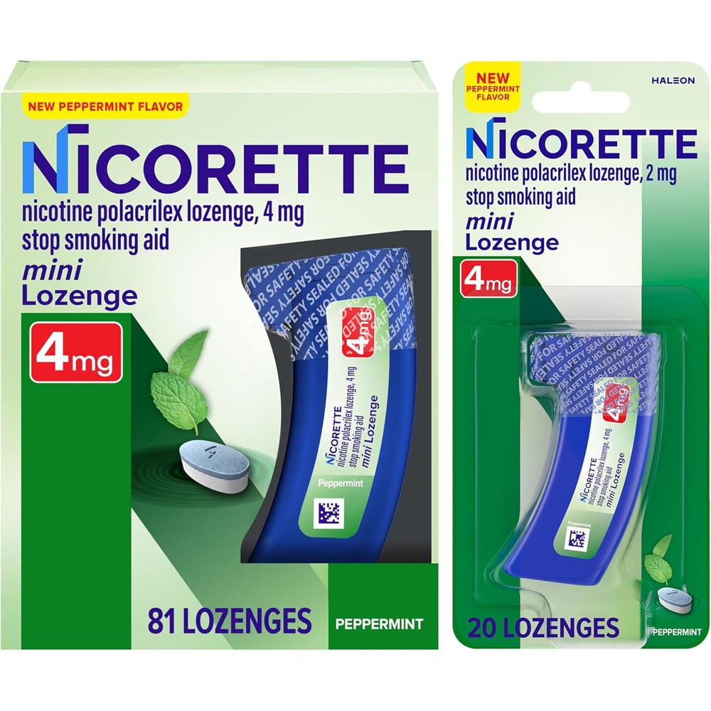 Nicorette Mini Nicotine Lozenges 4 mg front view of 101 count packaging