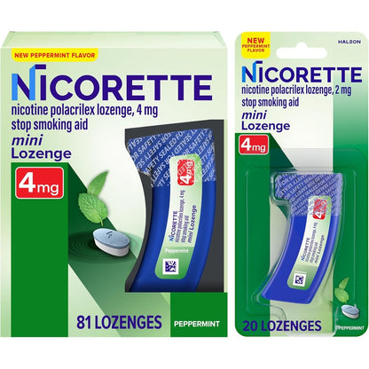 Nicorette Mini Nicotine Lozenges 4 mg front view of 101 count packaging