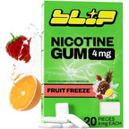 Blip NRT Nicotine Gum 4mg Fruit Freeze 20 count front packaging for smoking cessation.