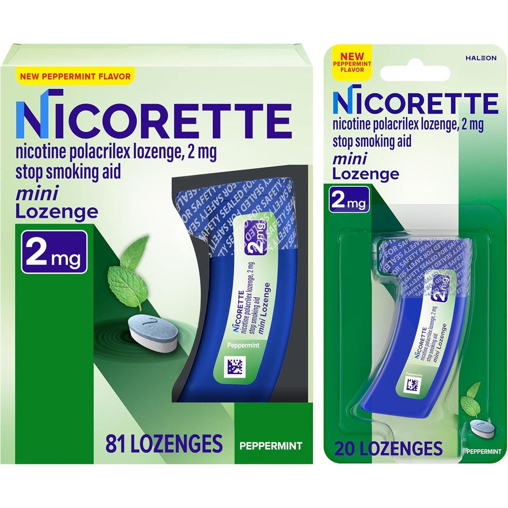 Nicorette Mini Nicotine Lozenges 2mg front view pack for effective smoking cessation support
