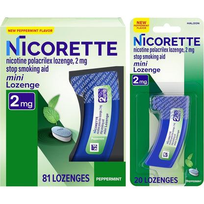 Nicorette Mini Nicotine Lozenges 2mg front view pack for effective smoking cessation support