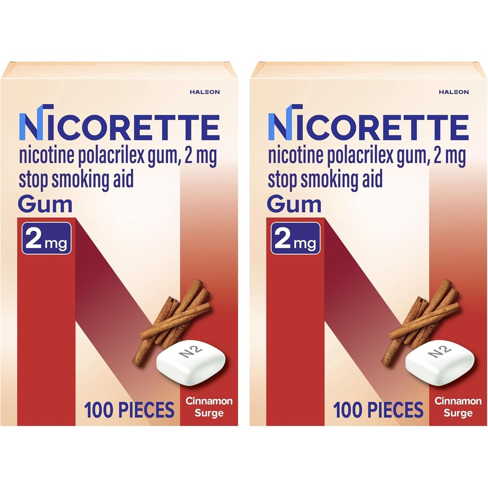 Nicorette 2 mg Nicotine Gum Cinnamon Surge 200 Count front packaging