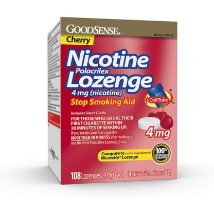 GoodSense Nicotine Lozenge 4 mg 108 count front box view smoking cessation aid.