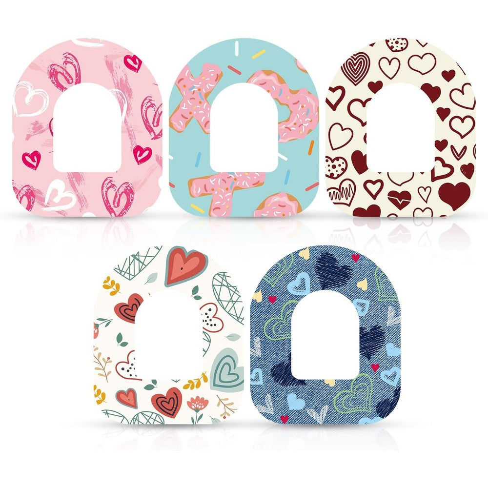 XIHIRCD Omnipod 5 adhesive patches front view with heart patterns