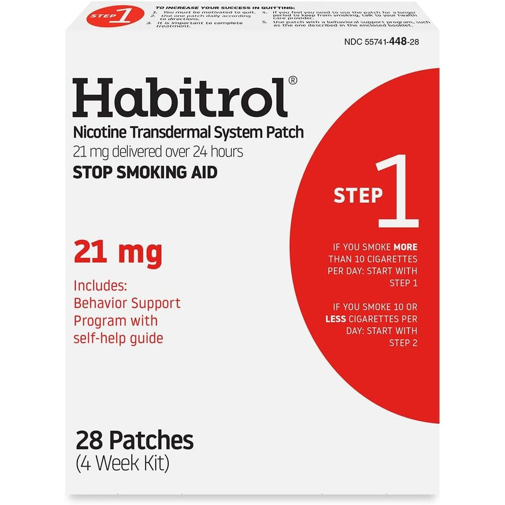 Habitrol Nicotine Transdermal System Patch Step 1 front packaging for smoking cessation.