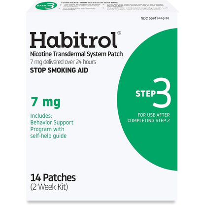 Habitrol Nicotine Transdermal System Patch Step 3 front view packaging 7mg smoking cessation aid
