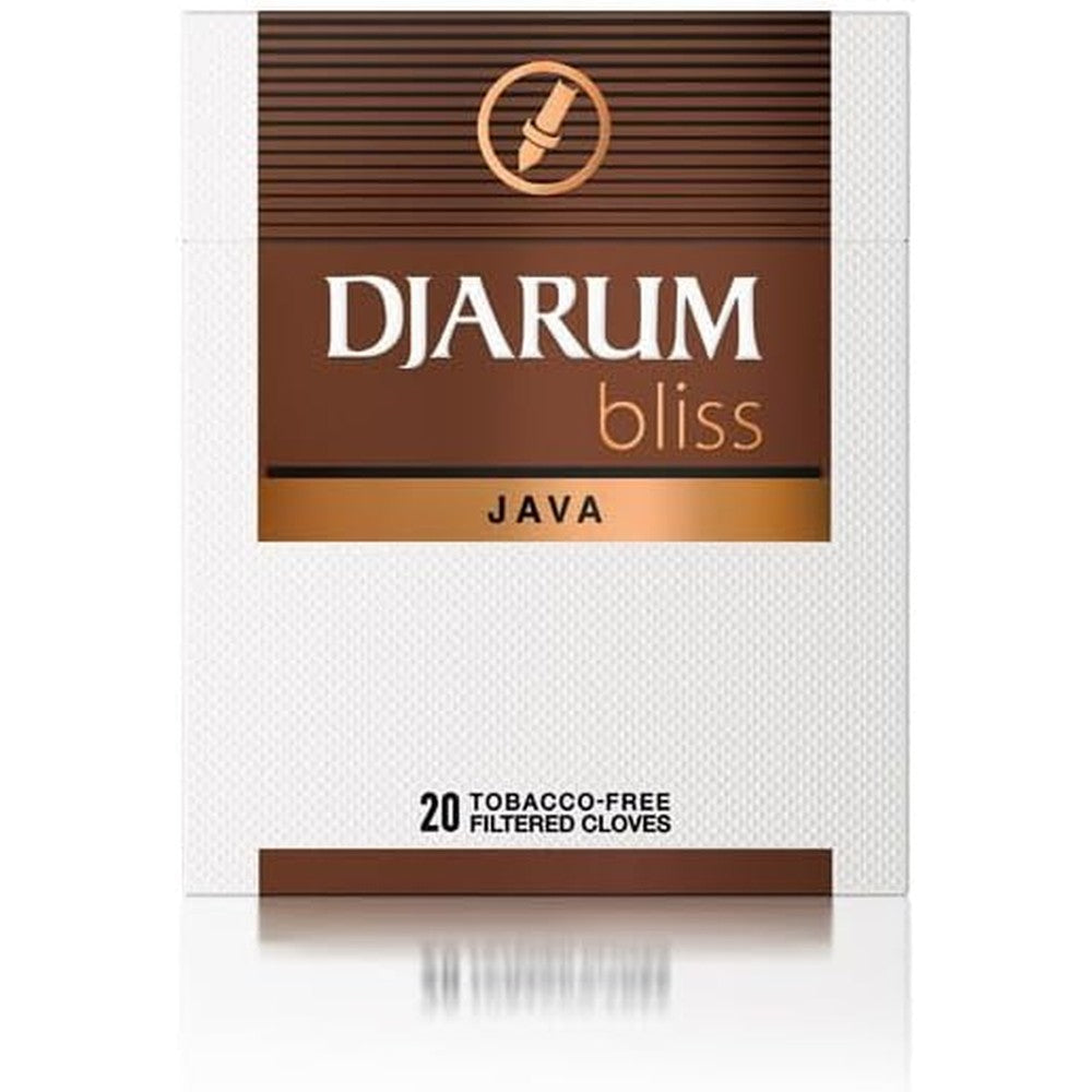 The Frugal Smoker Djarum Bliss Java Clove Filtered Cigarettes front view of tobacco-free pack.