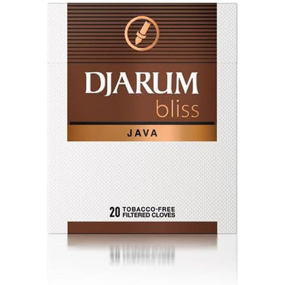 The Frugal Smoker Djarum Bliss Java Clove Filtered Cigarettes front view of tobacco-free pack.