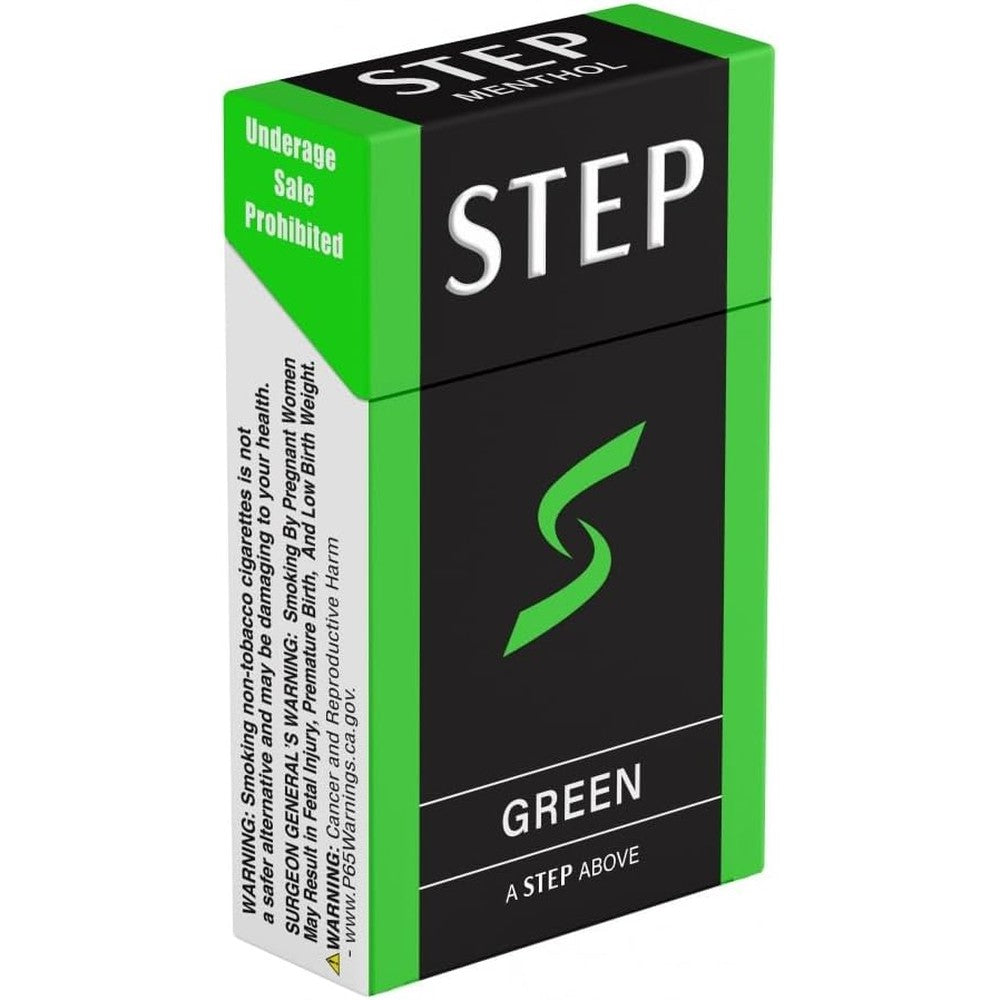 STEP Green Cool Menthol Herbal Cigarettes front box view authentic smoking alternative
