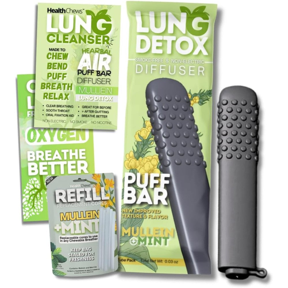 Chewable Breather Lung Detox Cleanser Diffuser Pen front view showing the sleek black portable herbal inhaler design.