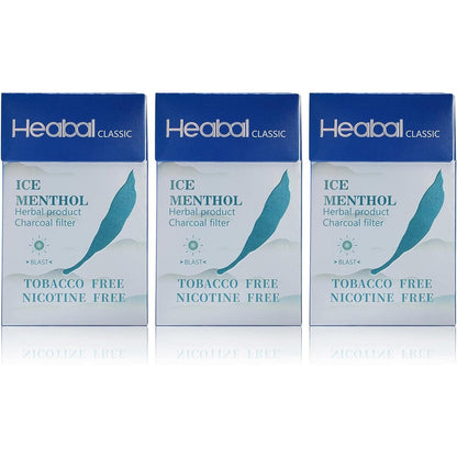 The Frugal Smoker HEABAL Ice Menthol herbal cigarettes 3 pack front view nicotine free alternative.
