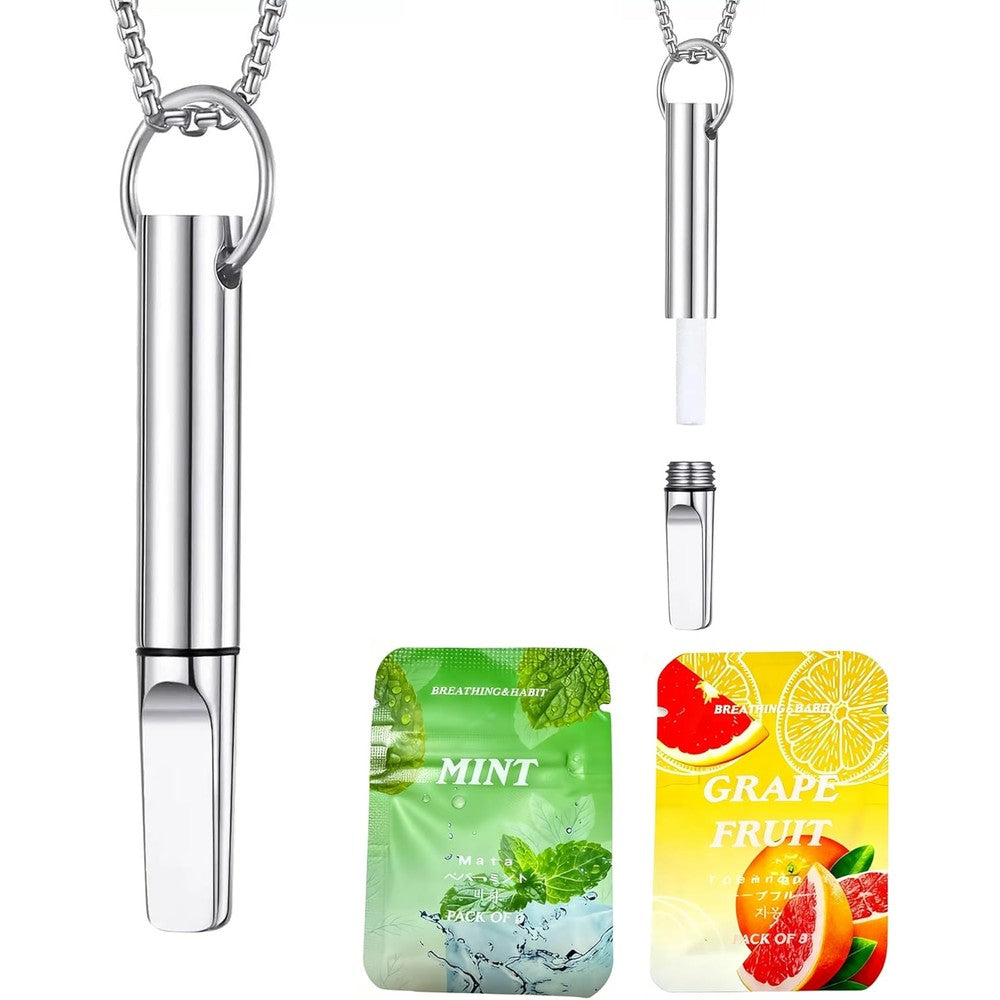 GuardianLink Breathe Free Necklace front view stainless steel pendant for anxiety.