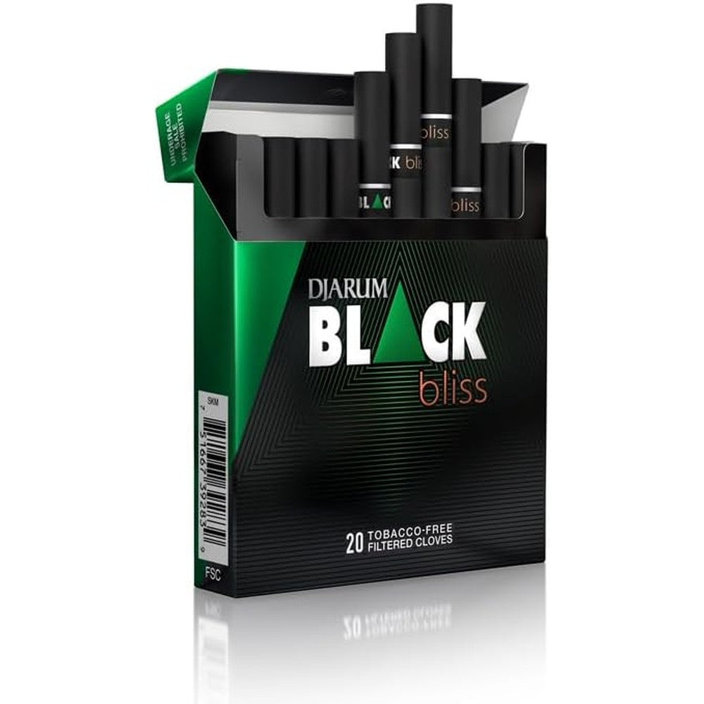 The Frugal Smoker Djarum Black Bliss Emerald Clove box front view authentic herbal cigarettes