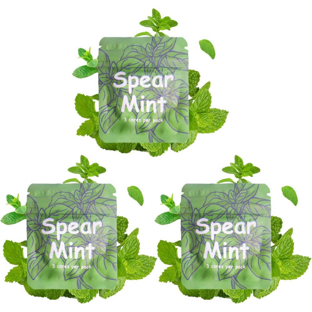LAMKHOO Spearmint Flavor Cores front view of three packs for breathing necklace
