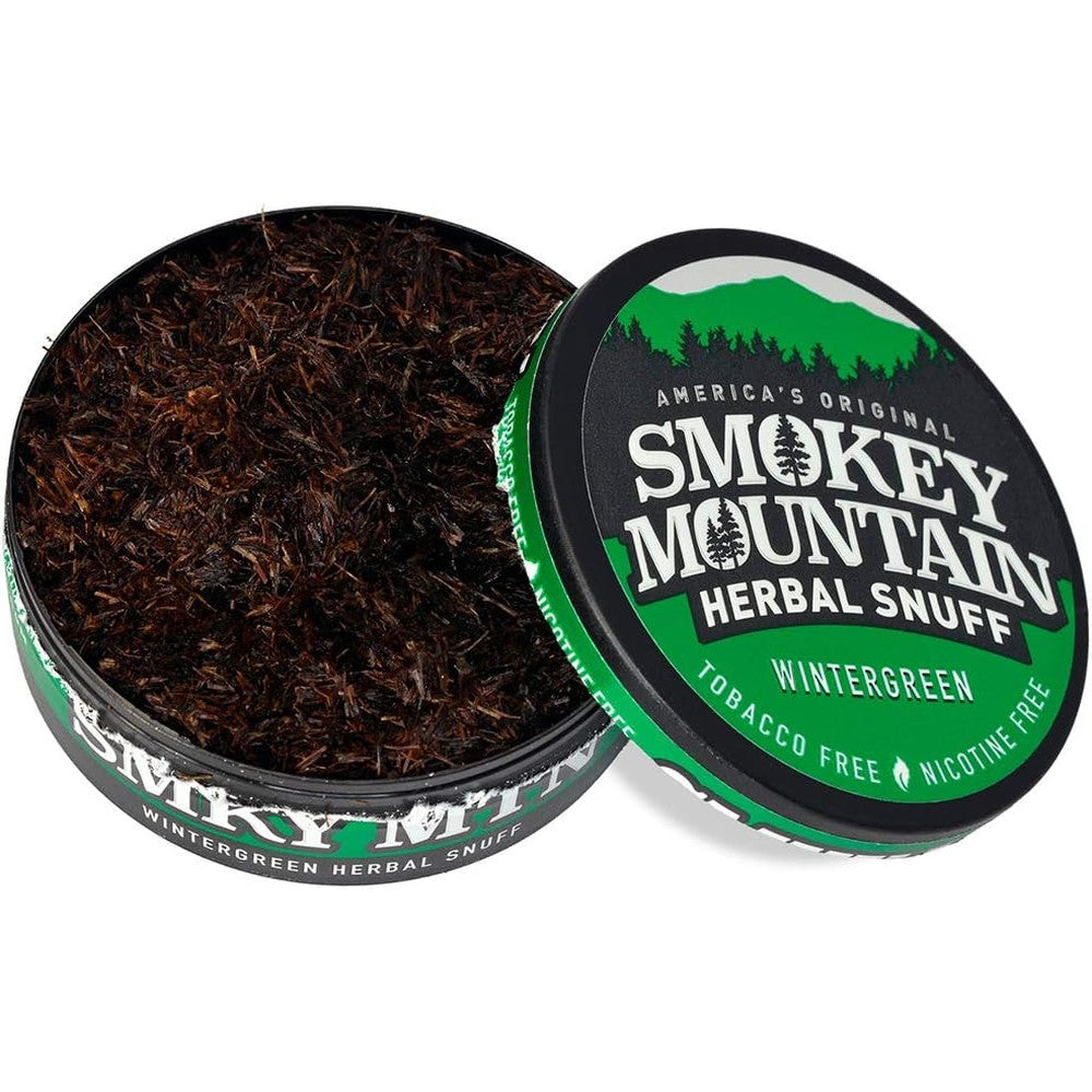 Smokey Mountain Herbal Long Cut Wintergreen can front view tobacco free snuff