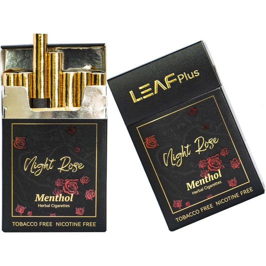 LeafPlus Night Rose Herbal Cigarettes front pack view for tobacco free smoking.