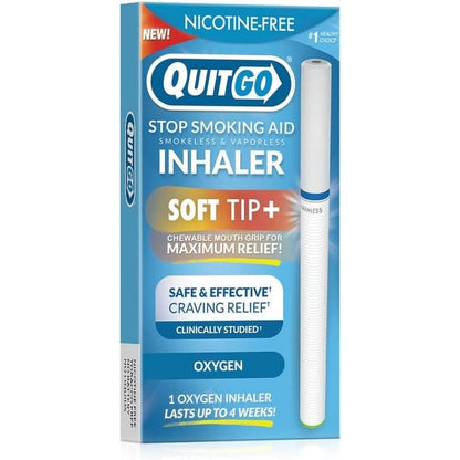 QuitGo Stop Smoking Inhaler front view showing soft tip for craving relief.
