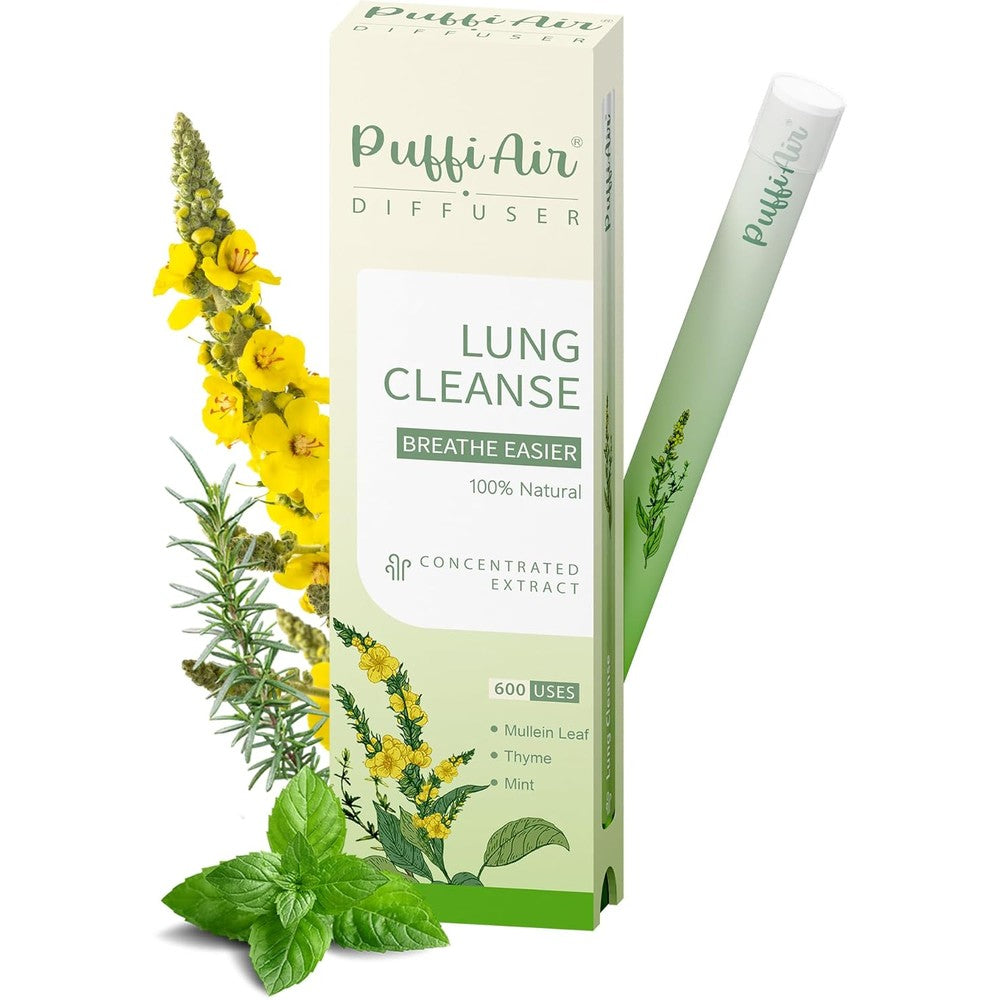PUFFIAIR Mullein Herbal Diffuser front view of green stick packaging