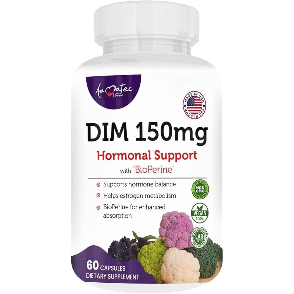 Amate Life Womenâ€™s DIM Complex 150mg bottle front view for hormonal balance
