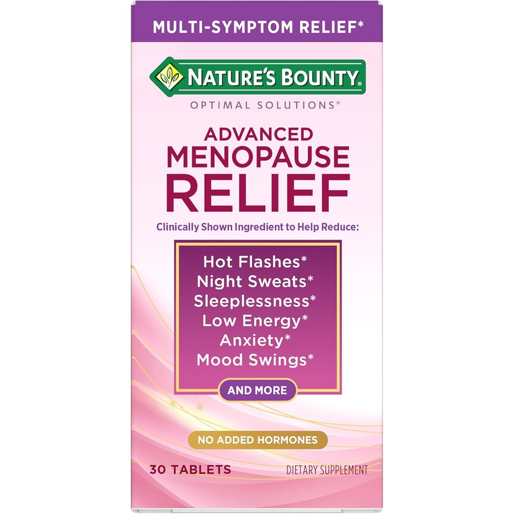 Nature's Bounty Advanced Menopause Relief 30 tablets front packaging view for hot flash support