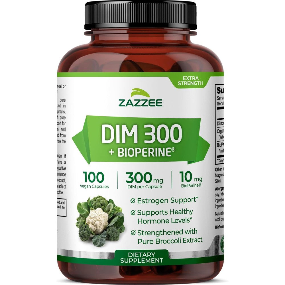 Zazzee DIM 300 mg front view bottle for hormonal balance