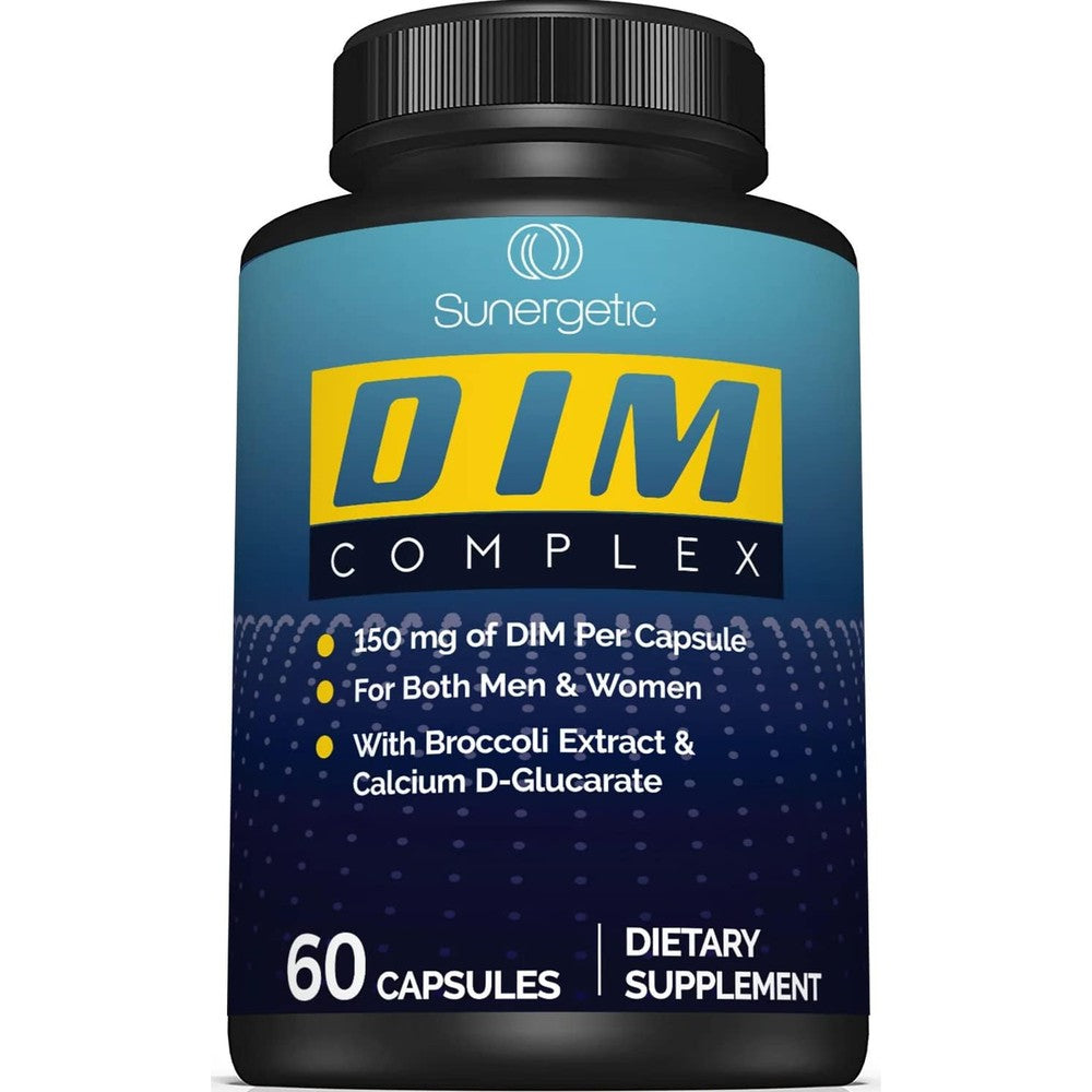 Sunergetic Premium DIM Supplement front view bottle showing 150mg formula