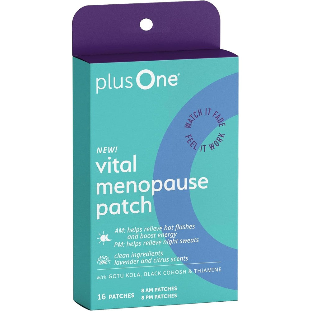 Plus One vital menopause patch front box view for hot flash support