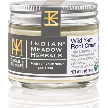 Indian Meadow Herbals Wild Yam Root Cream 2 ounce jar front view organic hormone balance