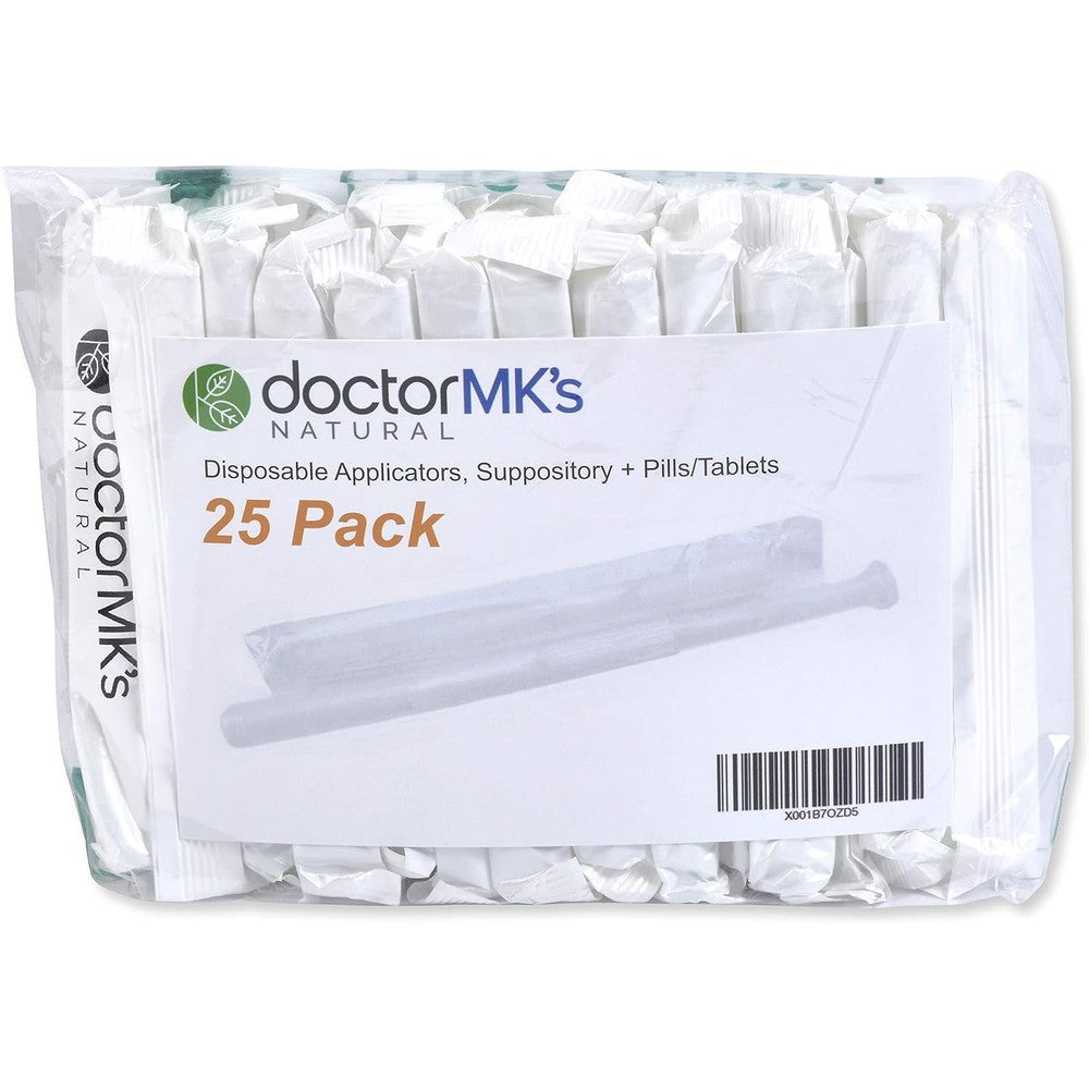 Doctor MK's Natural Suppository Applicators 25-pack front view for hygienic medication insertion.