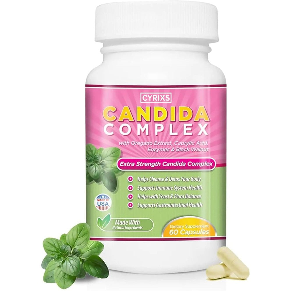 Cyrixs Health Candida Complex bottle front view for gut health support