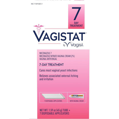 Vagisil Vagistat 7 Day Yeast Infection Treatment front packaging for antifungal relief.