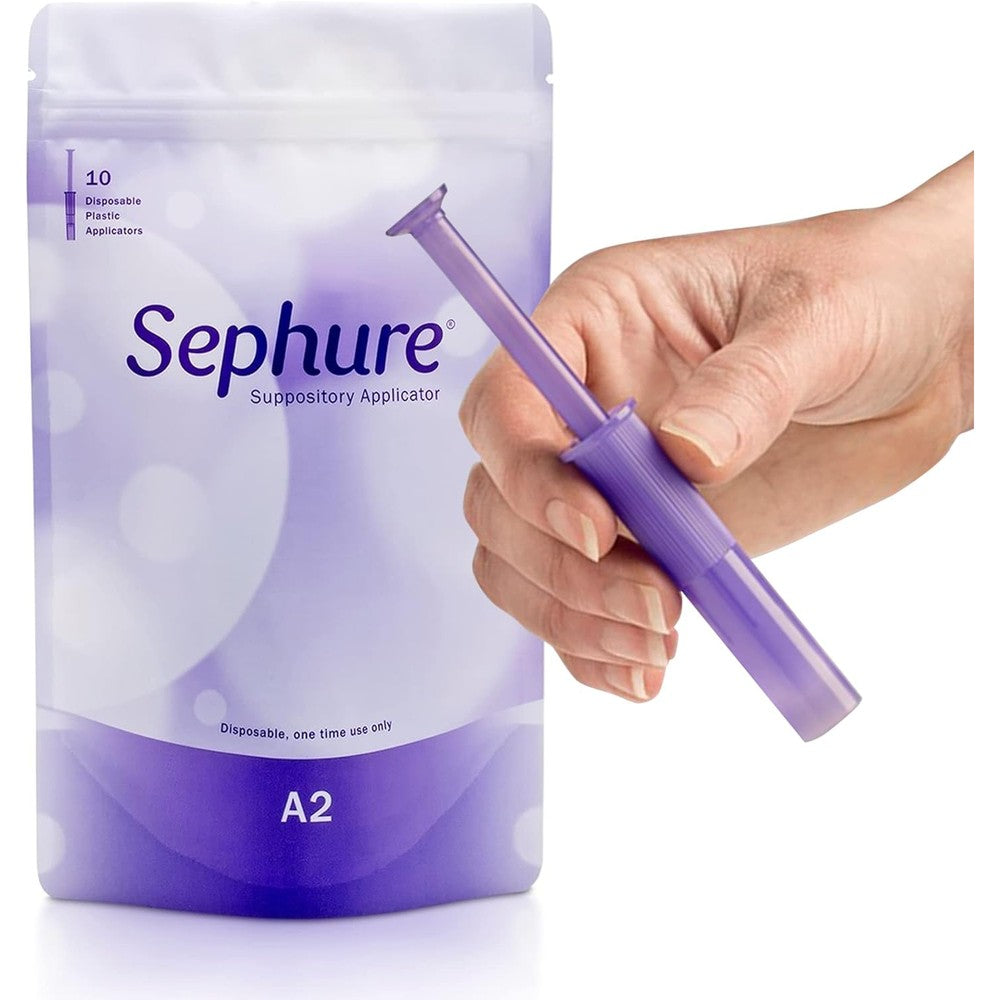 Sephure Suppository Applicator Size A2 10 pack front view for hygienic medication use.