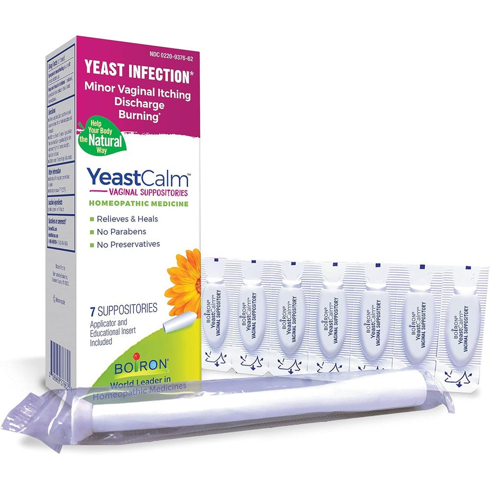Boiron YeastCalm homeopathic vaginal suppositories front packaging view
