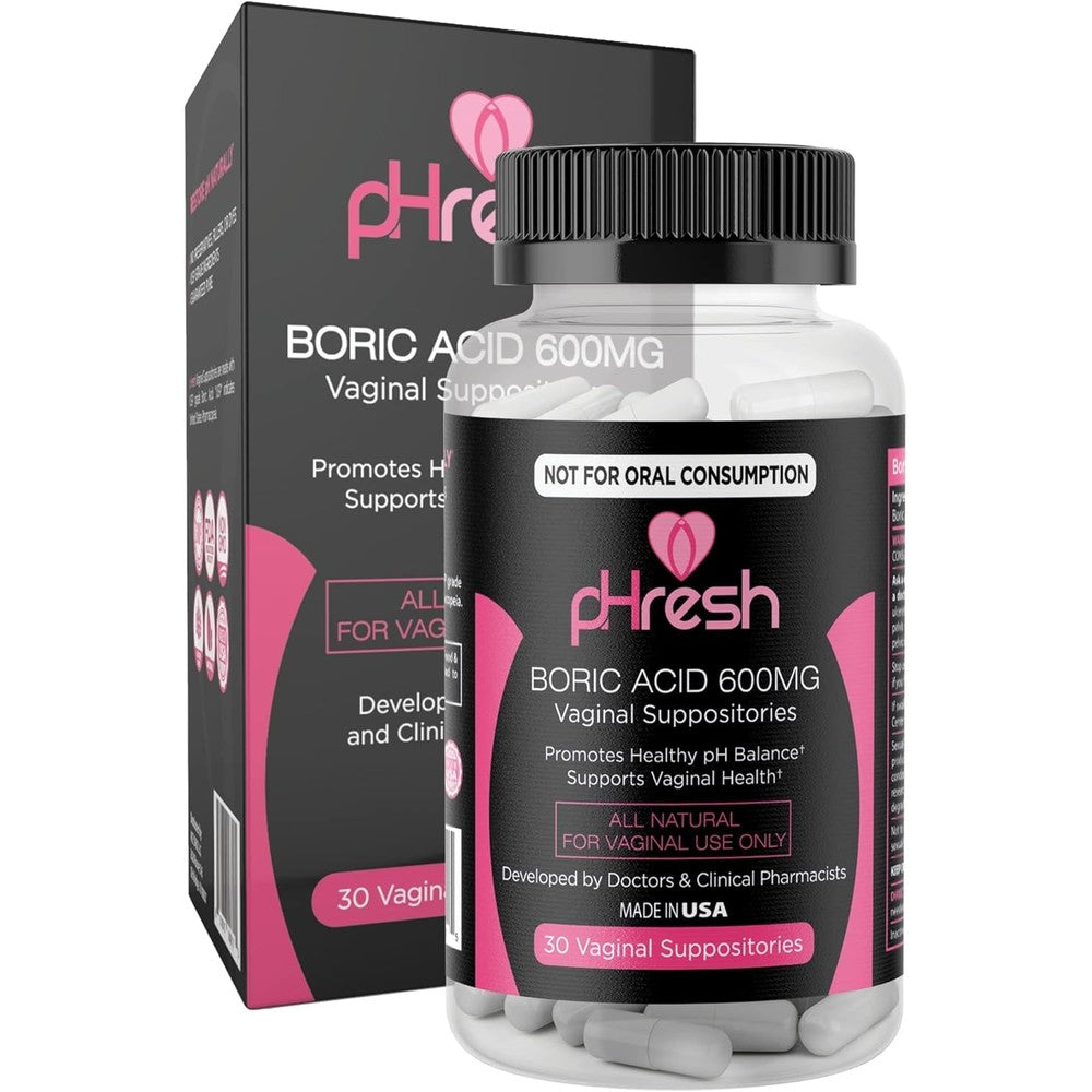 ACE NUTRITION pHresh Boric Acid Suppositories front packaging view for feminine health.