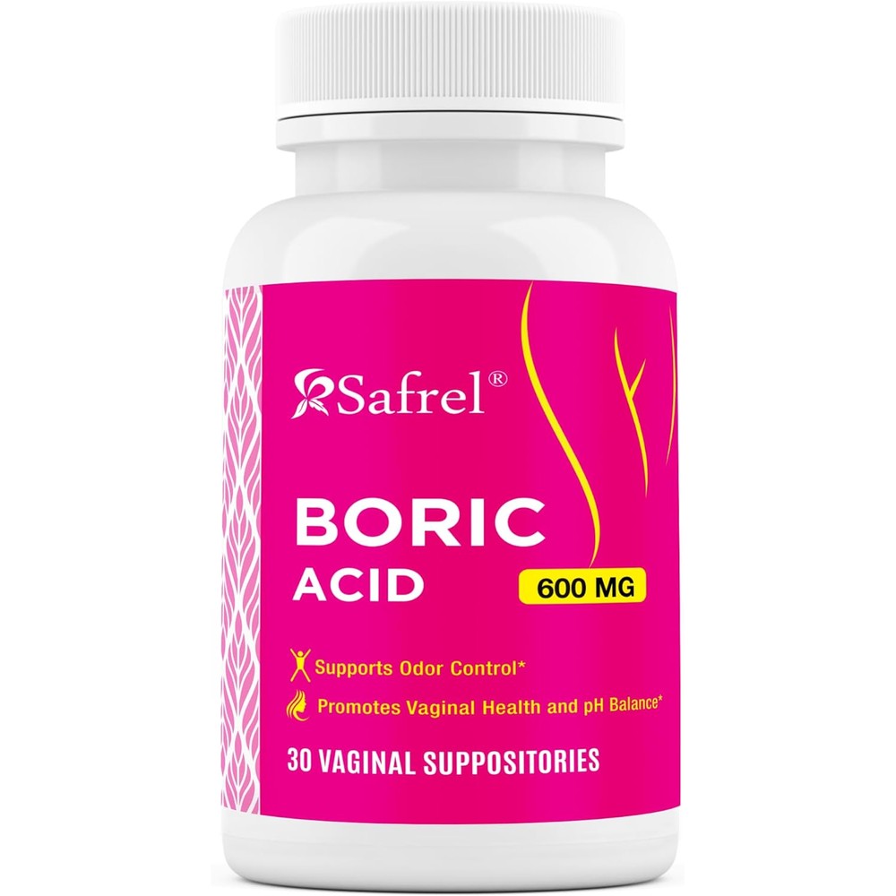 Safrel Boric Acid Vaginal Suppositories 30 count front packaging