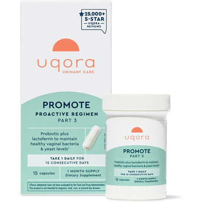 Uqora Promote vaginal health probiotic 15 capsules front view