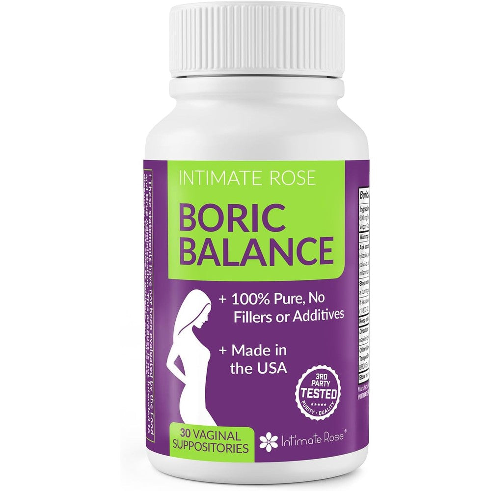 Intimate Rose Boric Acid Suppositories front view bottle for vaginal health