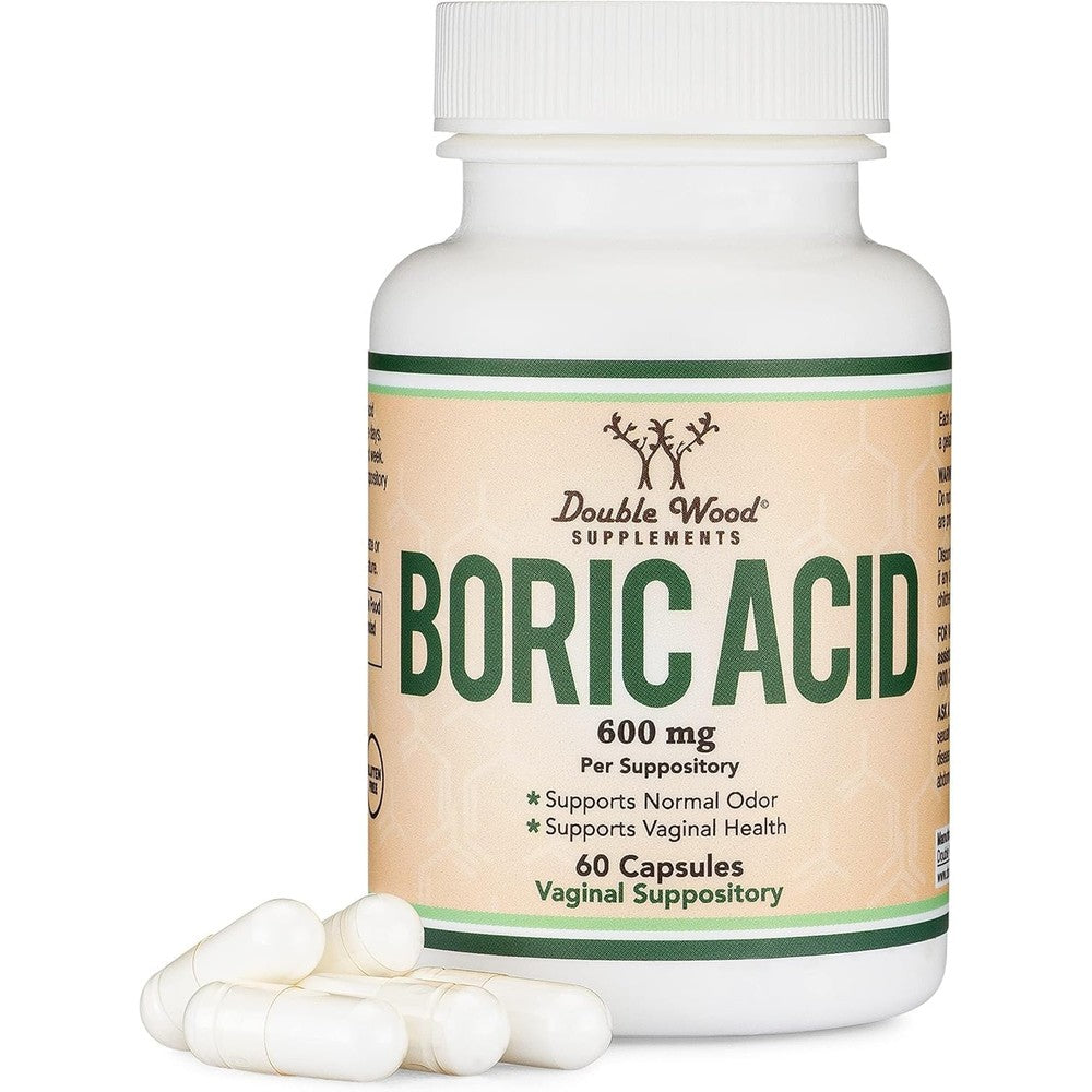 Double Wood Supplements Boric Acid Suppositories front view bottle