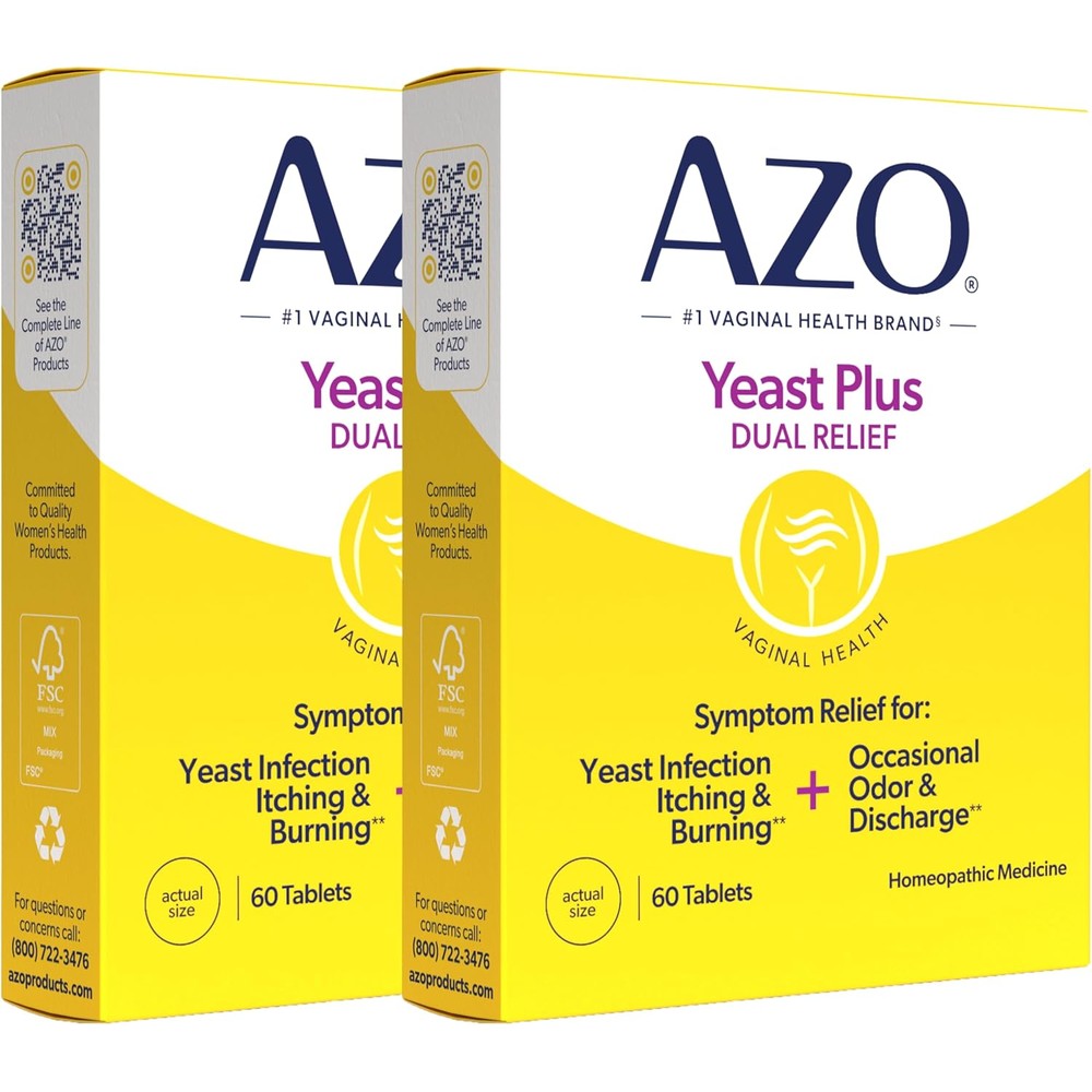 Azo Women Yeast Plus Dual Relief Homeopathic Medicine front view packaging